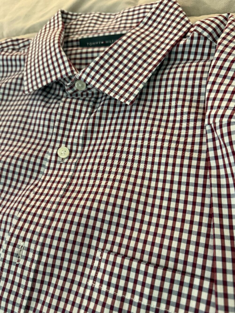 Tommy Hilfiger Mens L 16-16.5 34/35 Regular Fit Stretch Check Dress Shirt